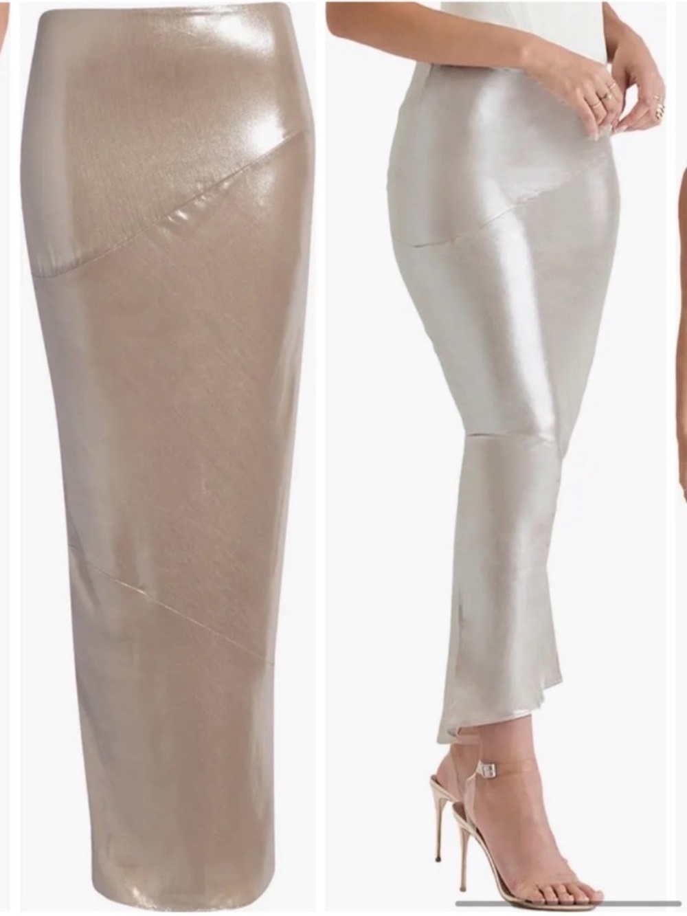 House of CB COLETTE SHIMMER CHAMPAGNE‎ MIDI SKIRT size large